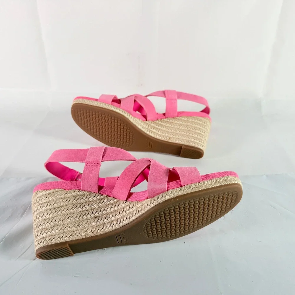 Cole Haan Crystal Wedge Sandal 70 Light Fuschia Pink Strappy Espadrille Size 8.5